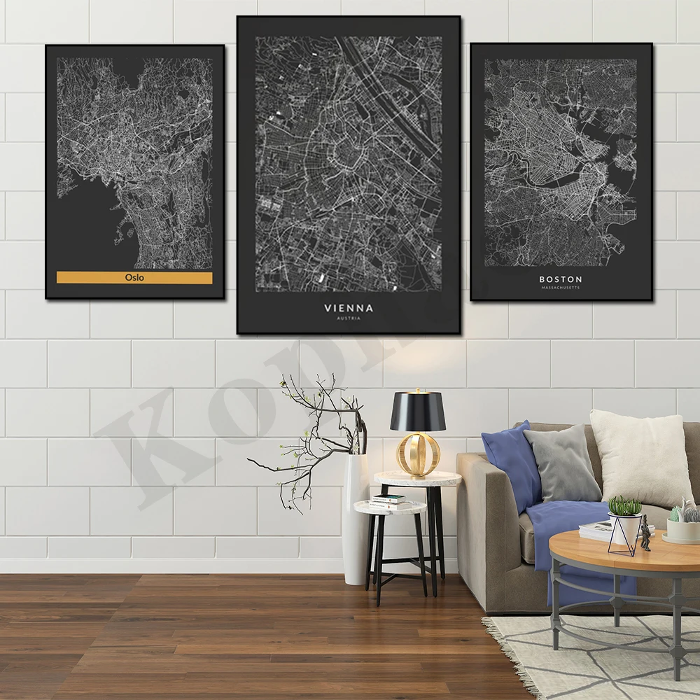 Krakow Verona Rome Paris Vienna Oslo Boston Palermo Zurich. City Map. Home Wall Decor Art Canvas Painting