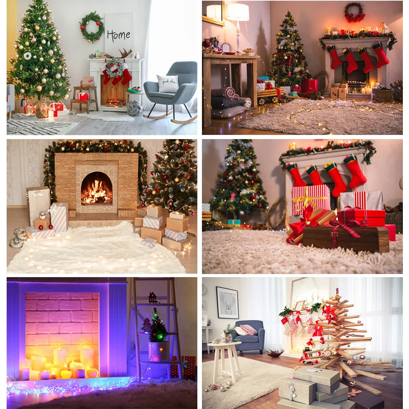 

SHUOZHIKE Christmas Theme Photography Background Fireplace Christmas tree Backdrops For Photo Studio Props 211110 HS-08