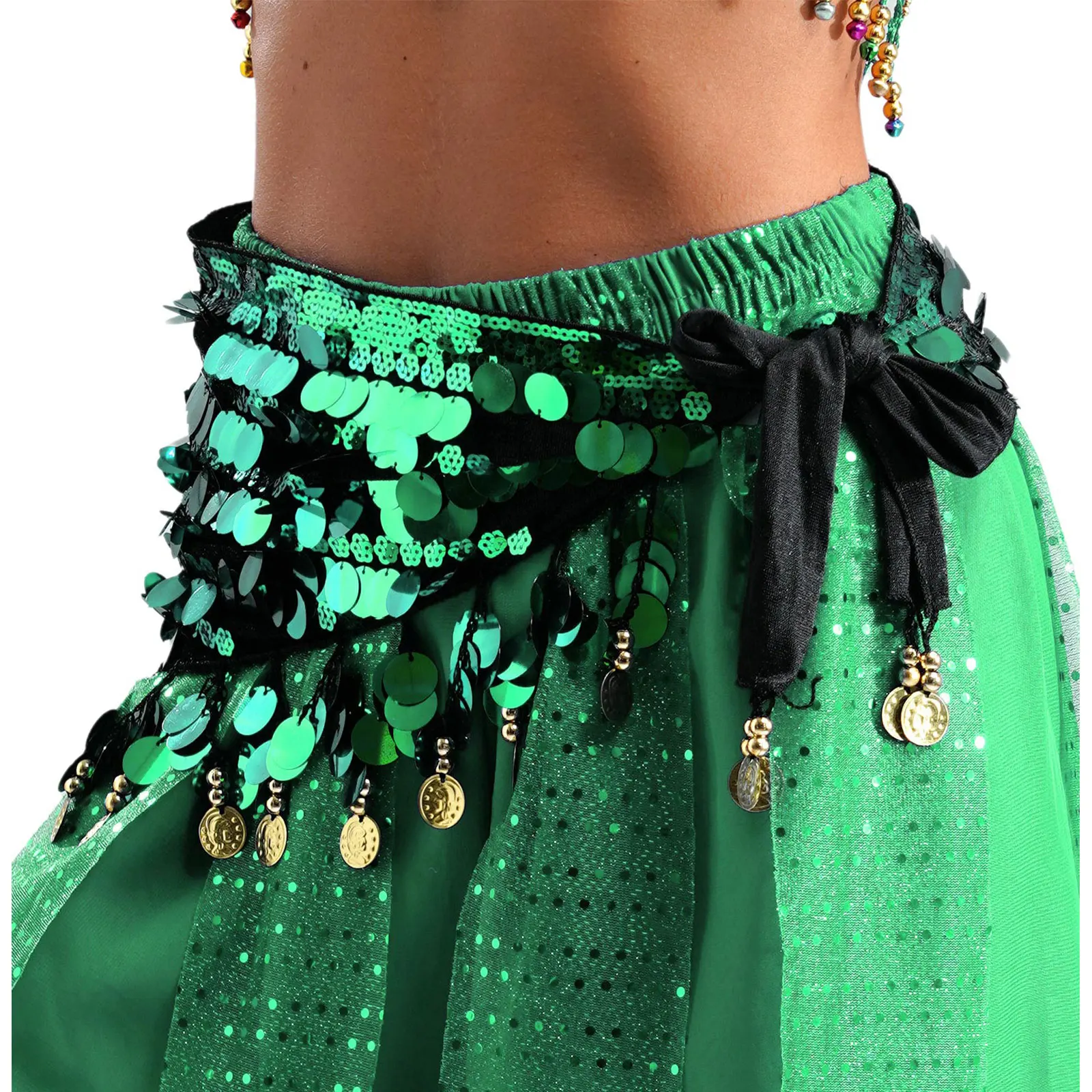 Womens Sequins Belly Dance Hip Scarf Costume Fashion Lace-up Velvet Skirt Wrap Rave Festival Belly Dance Performance Clothings