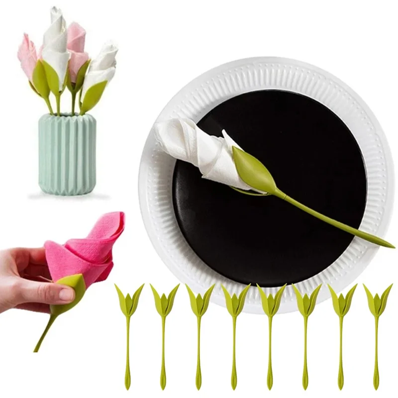 10-50Pcs Tulip Floral Napkin Holders Elegant Wedding Party Table Decorations Daily Fashionable Napkin Rings Holder Set