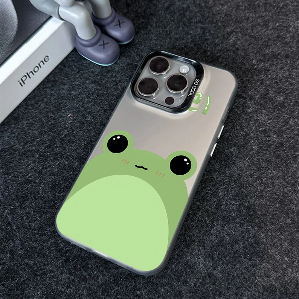 Cartoon Frog Phone Case IMD Color Silver Shell For IPhone 16 15 14 13 12 11 X XR Pro Max Plus