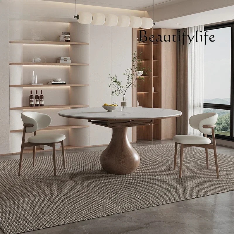 N – table à manger et chaise en dalle de roche en bois massif français, combinaison simple et carrée pliante pour la maison, table ronde extensible