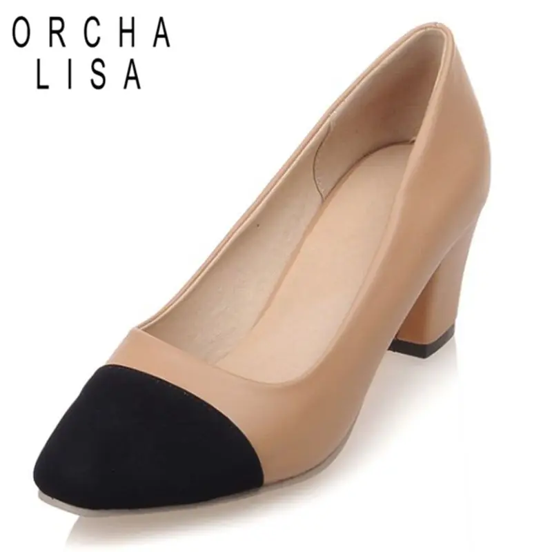

ORCHA LISA Новый дизайн Женские туфли-лодочки с квадратным носком на блочном каблуке 6 см Слипоны разных цветов Большой размер 41 42 43 Модная женская обувь для свиданий