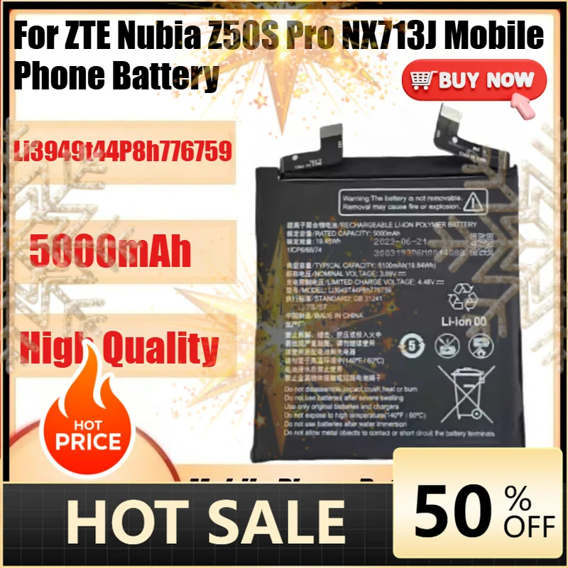 SWZY Li3949T44P8h776759 5100mAh Battery for ZTE Nubia Z50S Pro NX713J Mobile Phone 1ICP6/68/74 Mobile Phone Batteries+Tools
