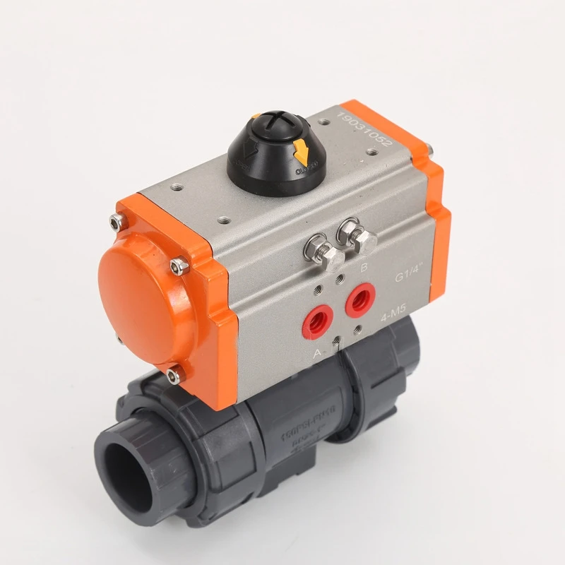 2 Way PVC UPVC Plastic Double True Union Double Acting Pneumatic Actuator G Thread Ball Valve