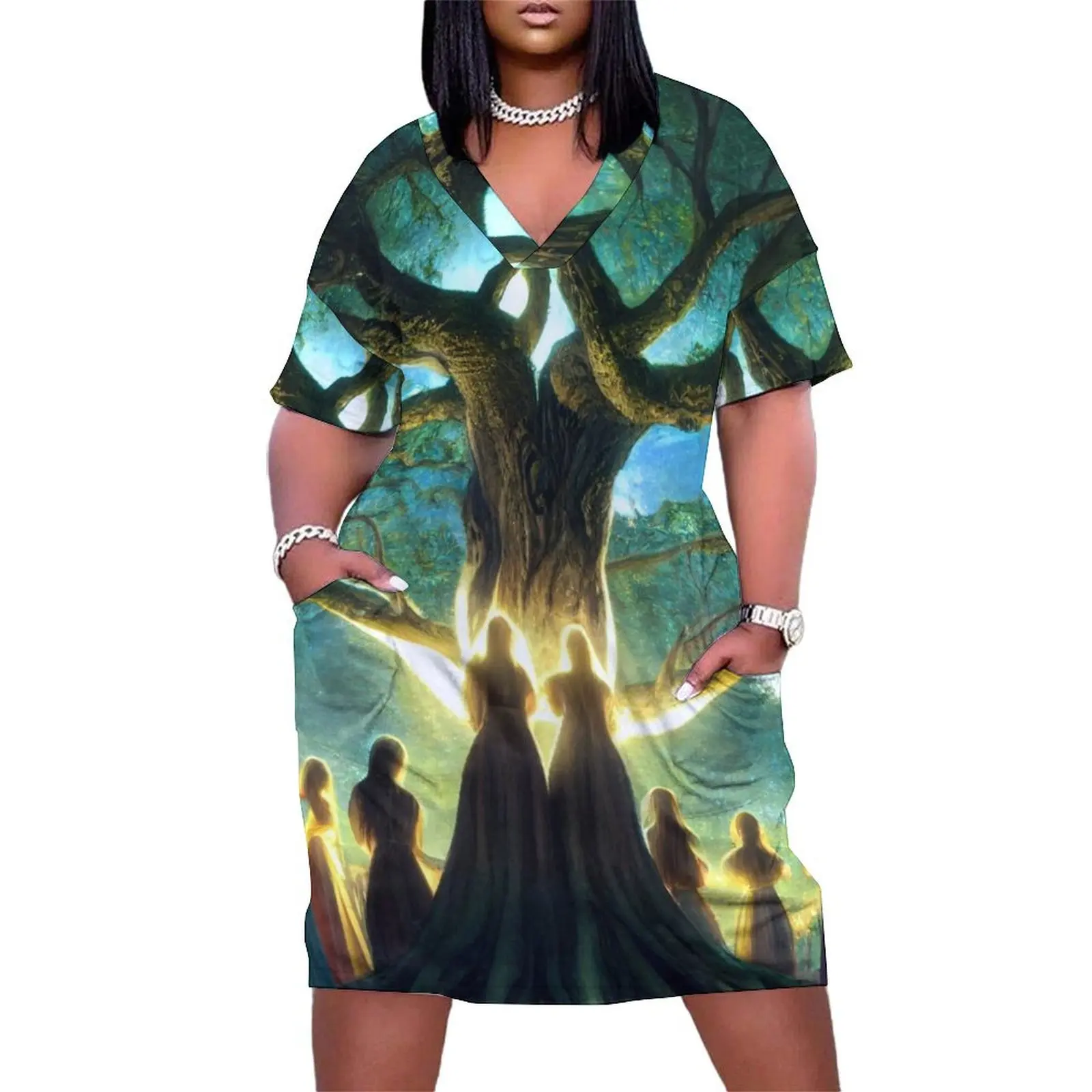 Praying To The Mother Tree Loose Pocket Dress dresses summer summer dresses women 2024