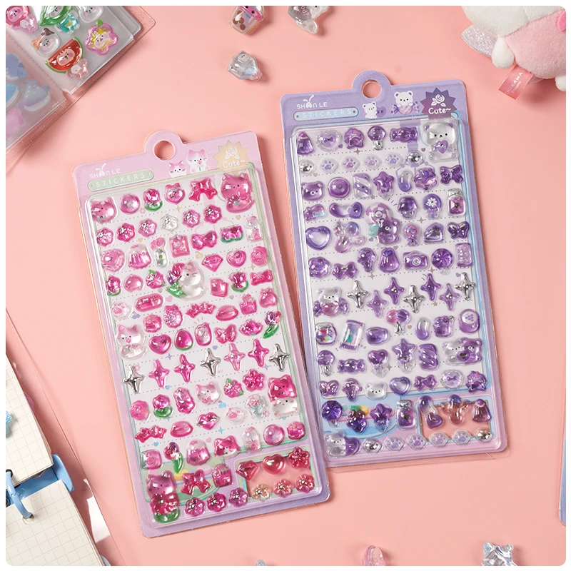 1 pc/4 pcs Mini Sweet Star Cartoon Drop 3D Relief Stickers Journaling DIY Diary Cute Stationery Sticker Decor School Supplies