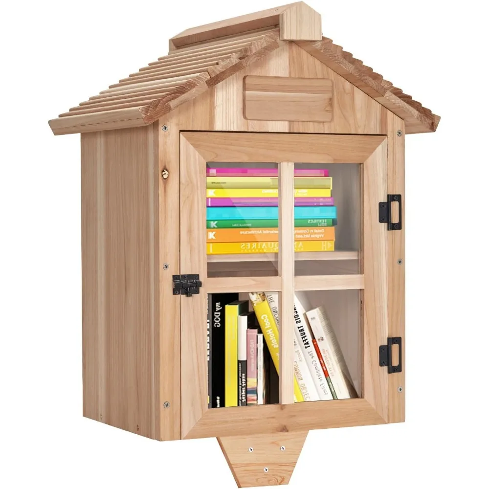 Kleine bibliotheekdoos Outdoor gratis bibliotheek met planken, trapeziumvormig dak Kleine bibliotheekdoos Gratis voor gemeenschaps-het-zelf