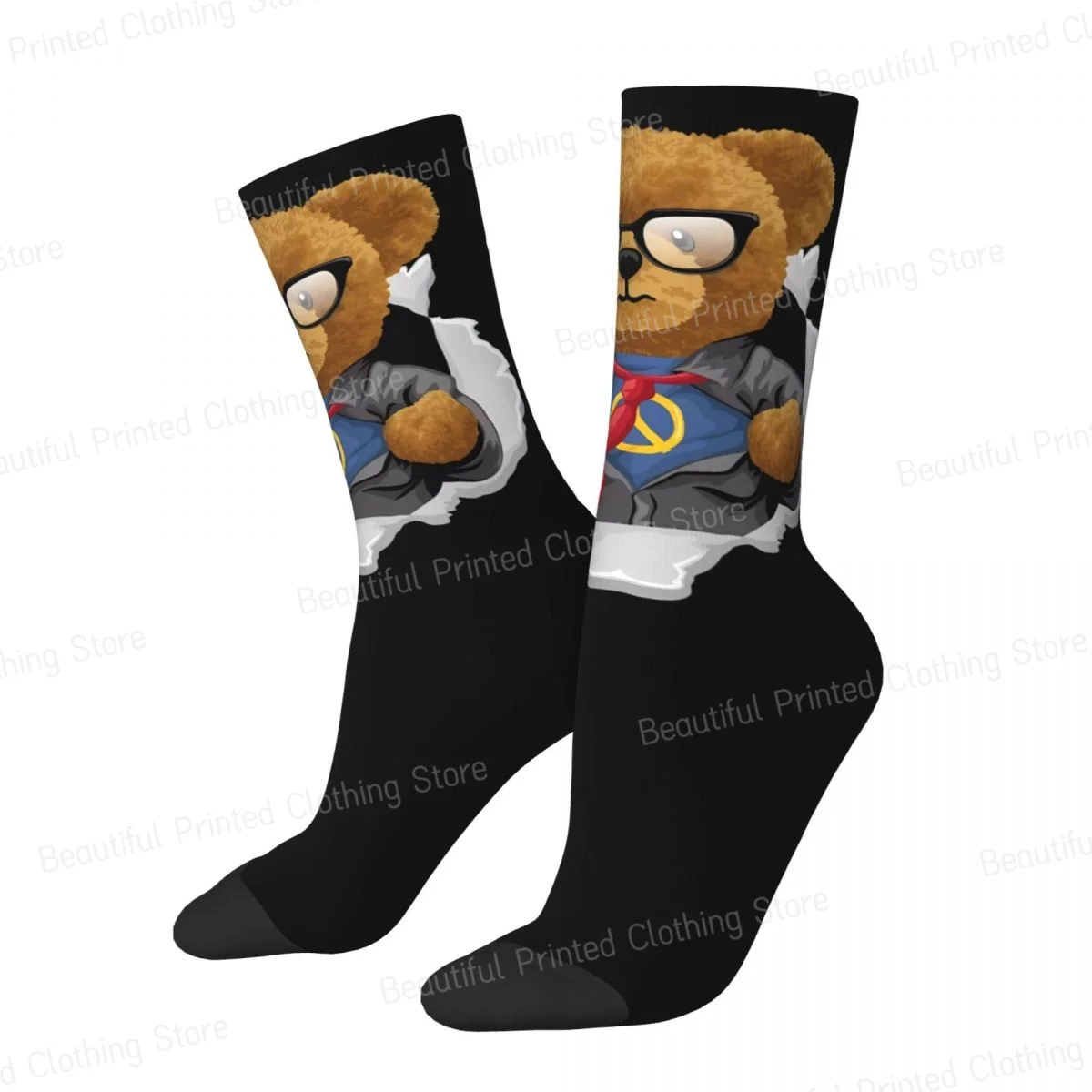 Teddy Bear Cool Super Bear Men Women Happy Socks Cycling Novelty Four Seasons Stockings Gift