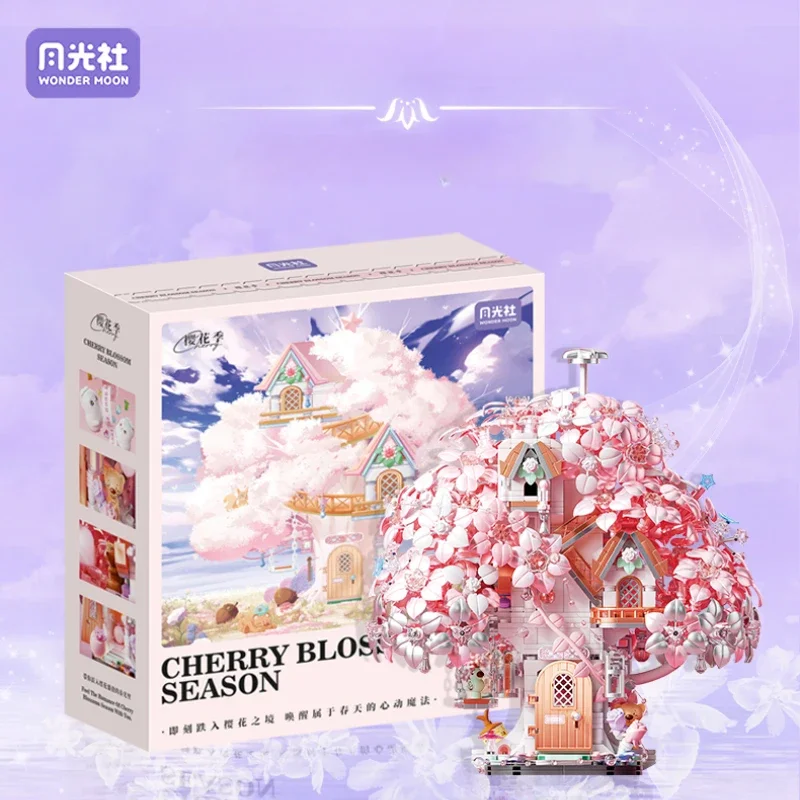 Spot Moonlight Society Sakura Tree House Building Blocks Giochi alla moda Regali assemblati Modelli di ciondoli giocattolo mobili Collezione Anime