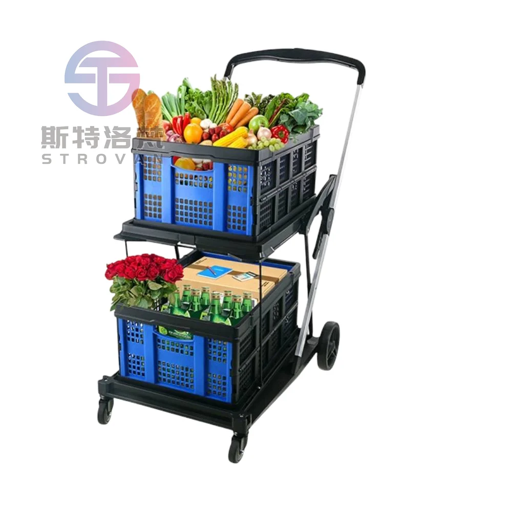 Uni-Silent Foldable Grocery Cart Four-Wheel Mobile OEM Customizable Platform Structure Folding Shopping Trolley FTC90-T2