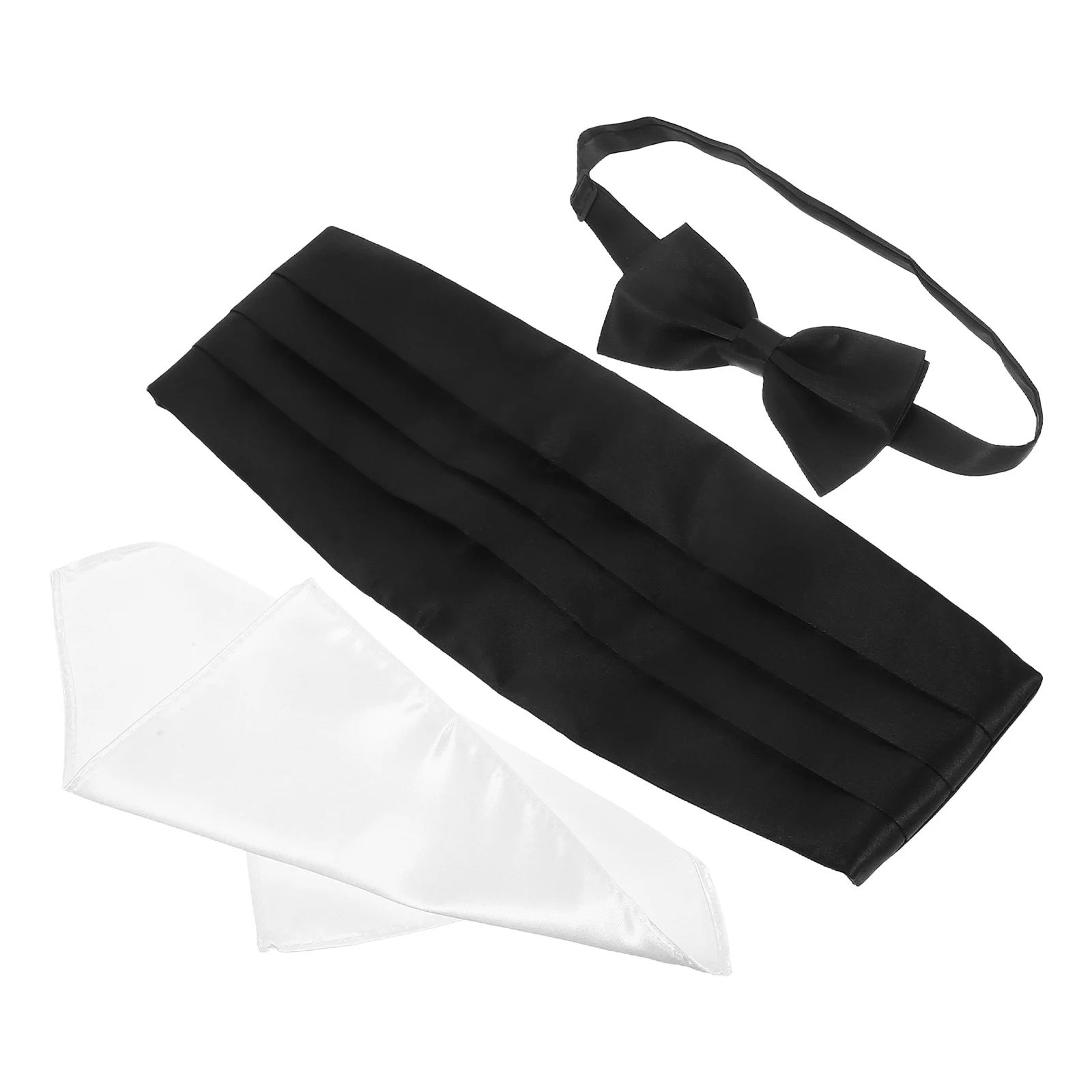 

Wedding Cummerbund Pre-Tied Adjustable Bowties Tie Pocket Square Set Polyester Material Adjustable Fastener Formal Accessories