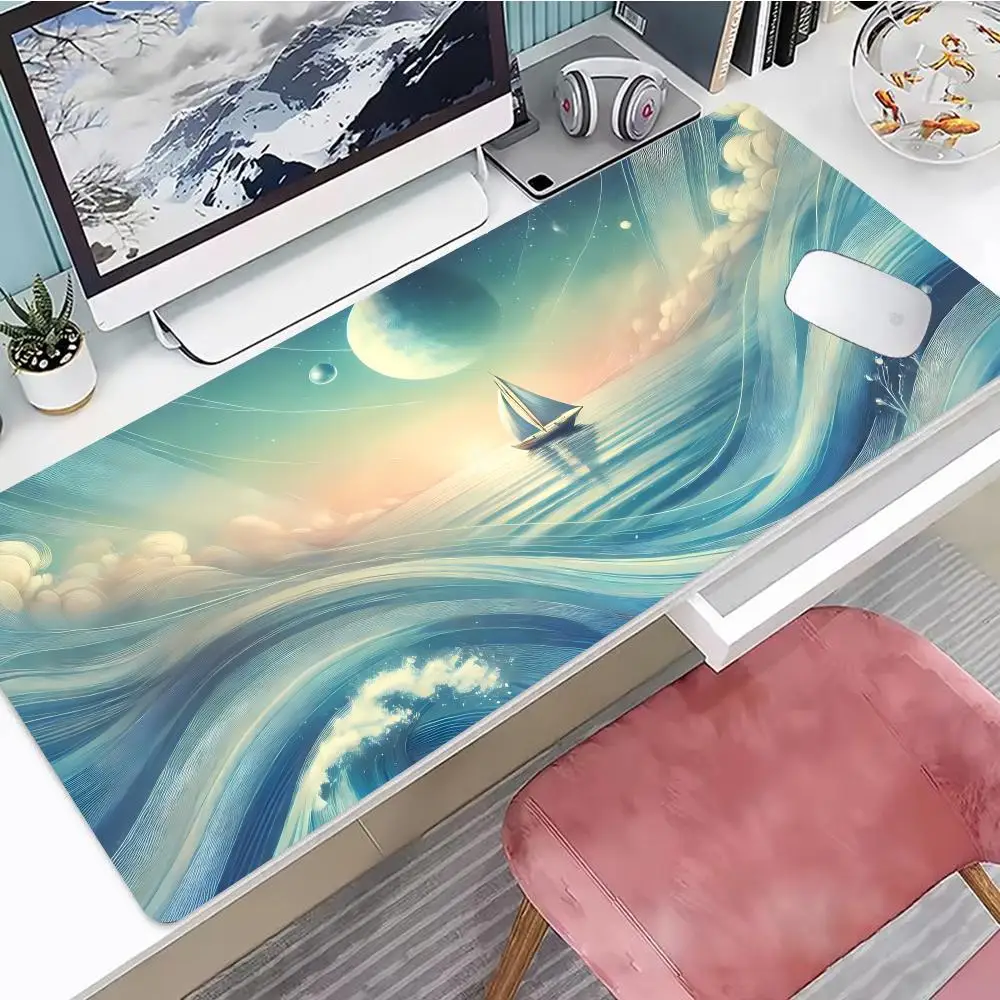 

Wave Pattern Element Mouse Pad Gaming Mouse Pad, Mouse Pad with Edges and Non-Slip Rubber Base, Extended Mouse Pad