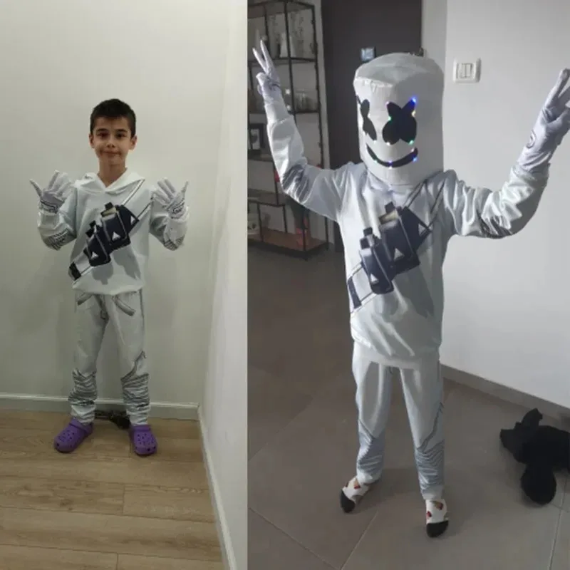 Kinderen Jongen Meisjes C-Creeper Funny Party Cosplay Halloween Light Up Masker LED Hoofddeksels DJ Muziekfestival Rave Party Carnaval Jumpsuit