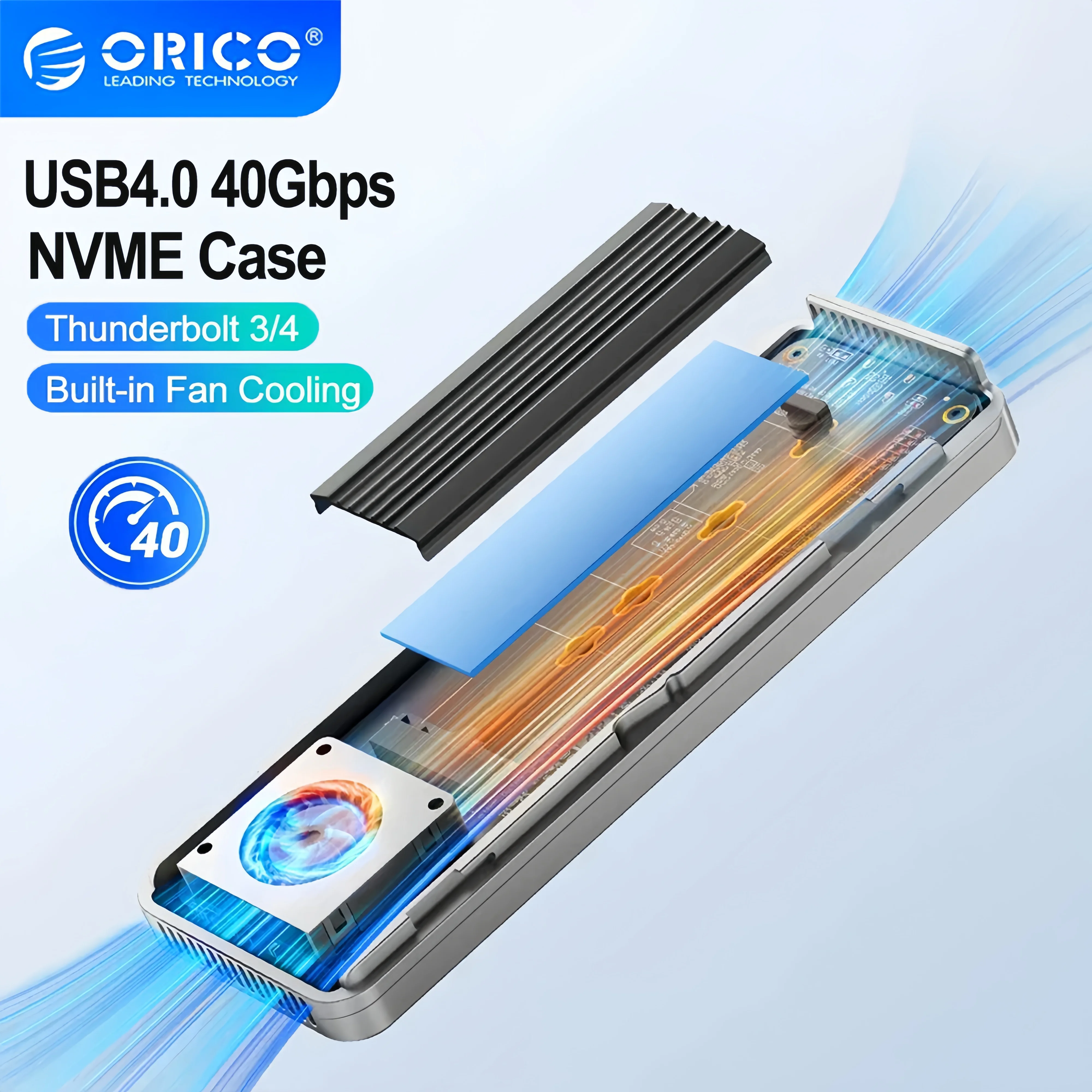 

ORICO USB4.0 M.2 SSD Enclosure 40Gbps 8TB Aluminum with Cooling Fan PCIe4.0 NVME Case Type C Compatible Thunderbolt 3/4