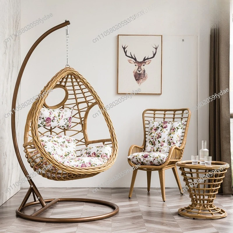 Leisure Hanging Chair Balcony Rocking Chair Hanging Basket Sunscreen Full Set Rattan Tables and Chairs Balcony Swing