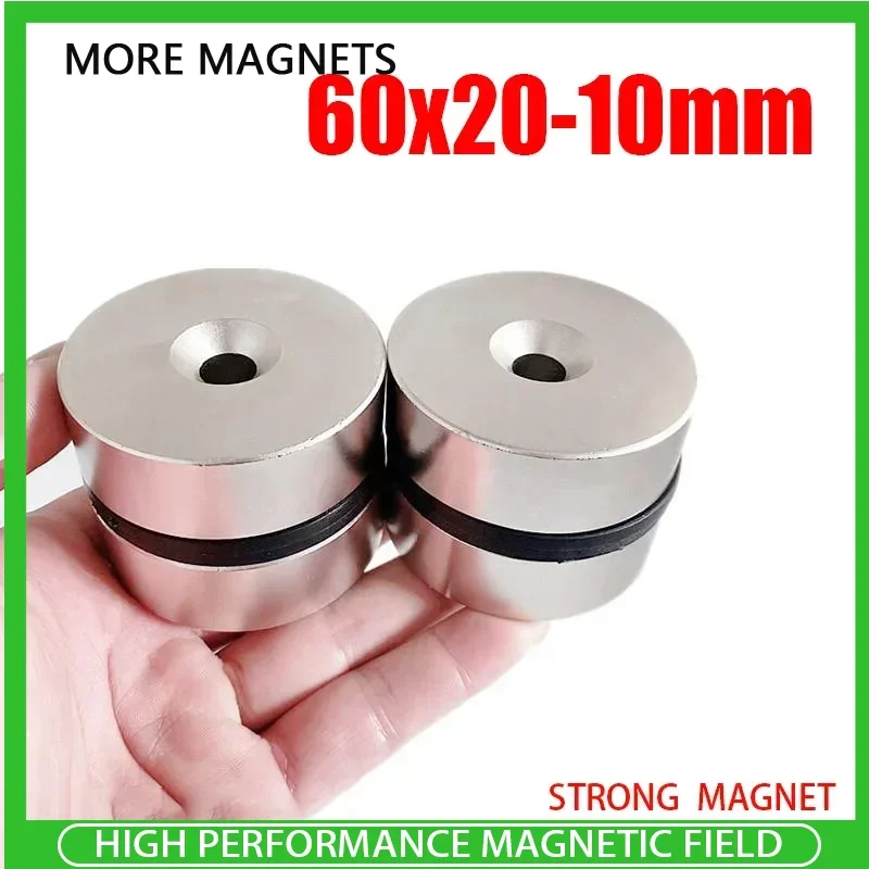 

1PCS 60x20-10mm Big Circular Neodymium Magnets with Hole N35 Round Super Strong Permanent Magnet Disc Fishing Magnet