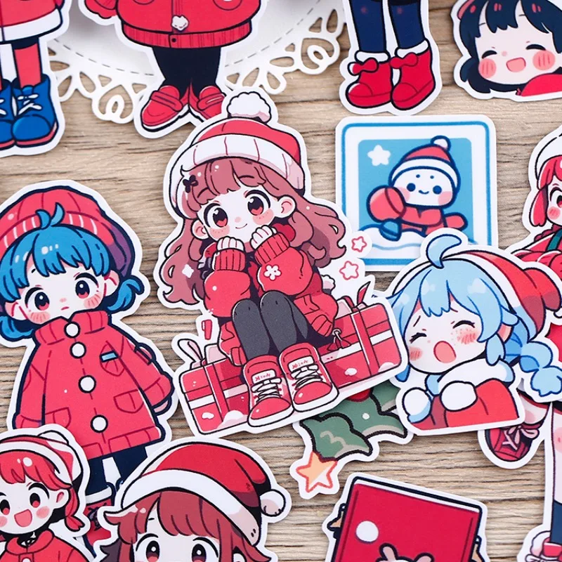 21pcs Christmas Theme  Adorable Girl Stickers for Stationery,Waterproof and Cute Decoration for Journals and Notebooks