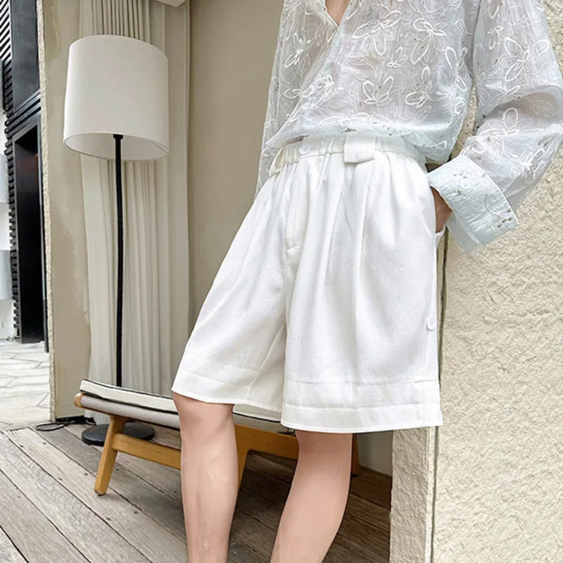 WTHT Fashion New Trendy Men's Solid Color Loose Pleated Casual Shorts Trendy 2026 Summer Wide Leg Short Pants Male 2A3101