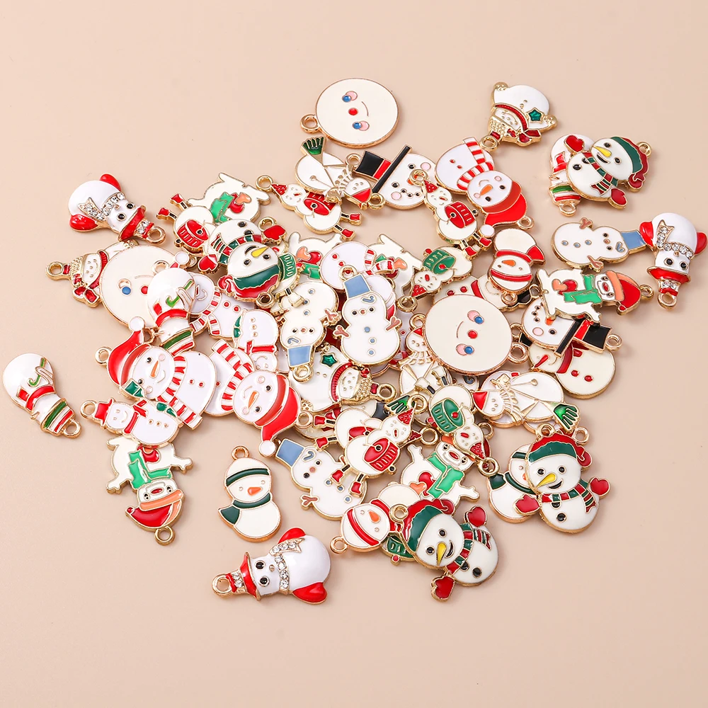 20 шт., микс, милые эмалированные рождественские подвески в виде снеговика, подвески для изготовления ювелирных изделий, новогодние серьги, шейные изделия, аксессуары для рукоделия