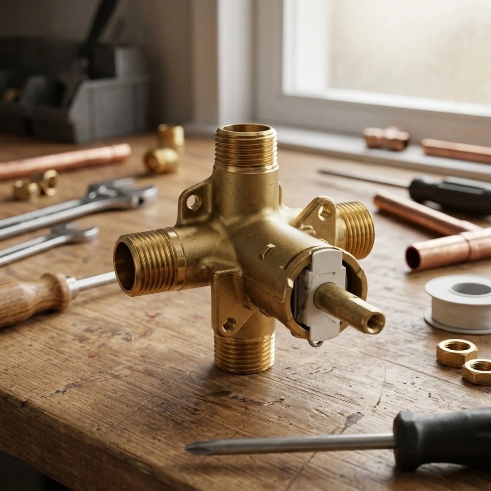 Shower Valve Constructed for Posi-Temp Compatibility with Four Standardized Connections and Proven Temperature Consistency