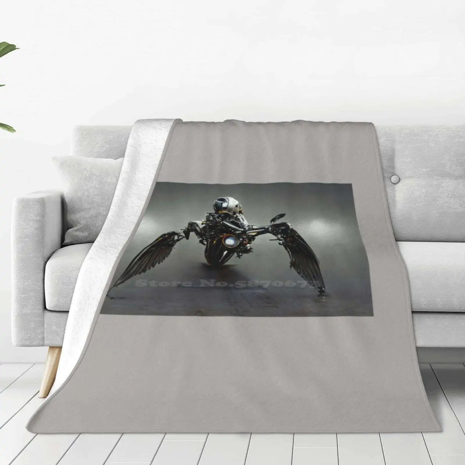 Robotic Animatic Four Seasons Comfortable Warm Soft Throw Blanket Motobike Motorcycle Future Robot Flying Science Fiction Hyper