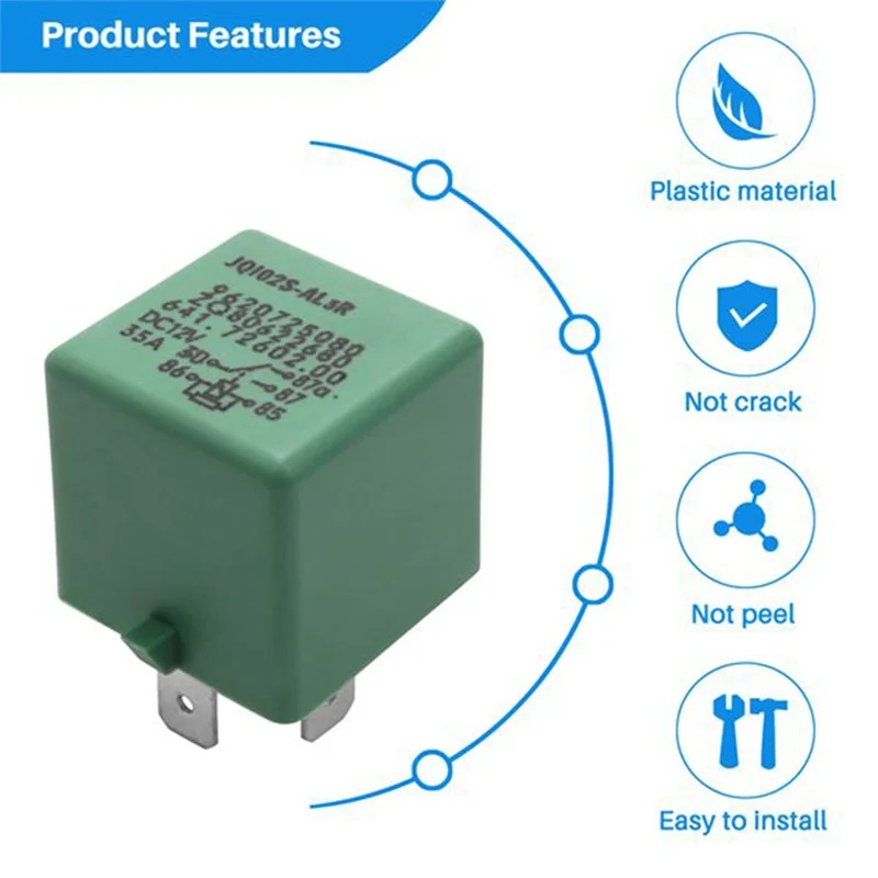 2 Pcs 12V 35A 5 Pins Cooling Radiator Fan Relay Replacement Parts Green 6547TX For  206 207 306 307 406 407 807-A74P