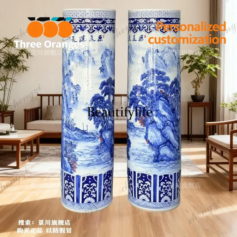 D183 Hand-painted landscape painting with a long history, large vase, floor-to-ceiling quiver, living room decoration ornament