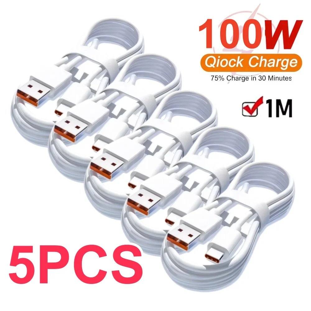 1/5PCS 6A 100W Type C Super Fast Charging Cable Data Cord For Samsung Huawei Xiaomi Redmi Quick Charing USB C Cables