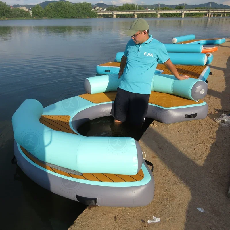 Hete Verkoop Zomer Water Games Opblaasbare Drijvende Eiland Platform Bed Drijvend U Dock Opblaasbare Lounge Stoel/Bank