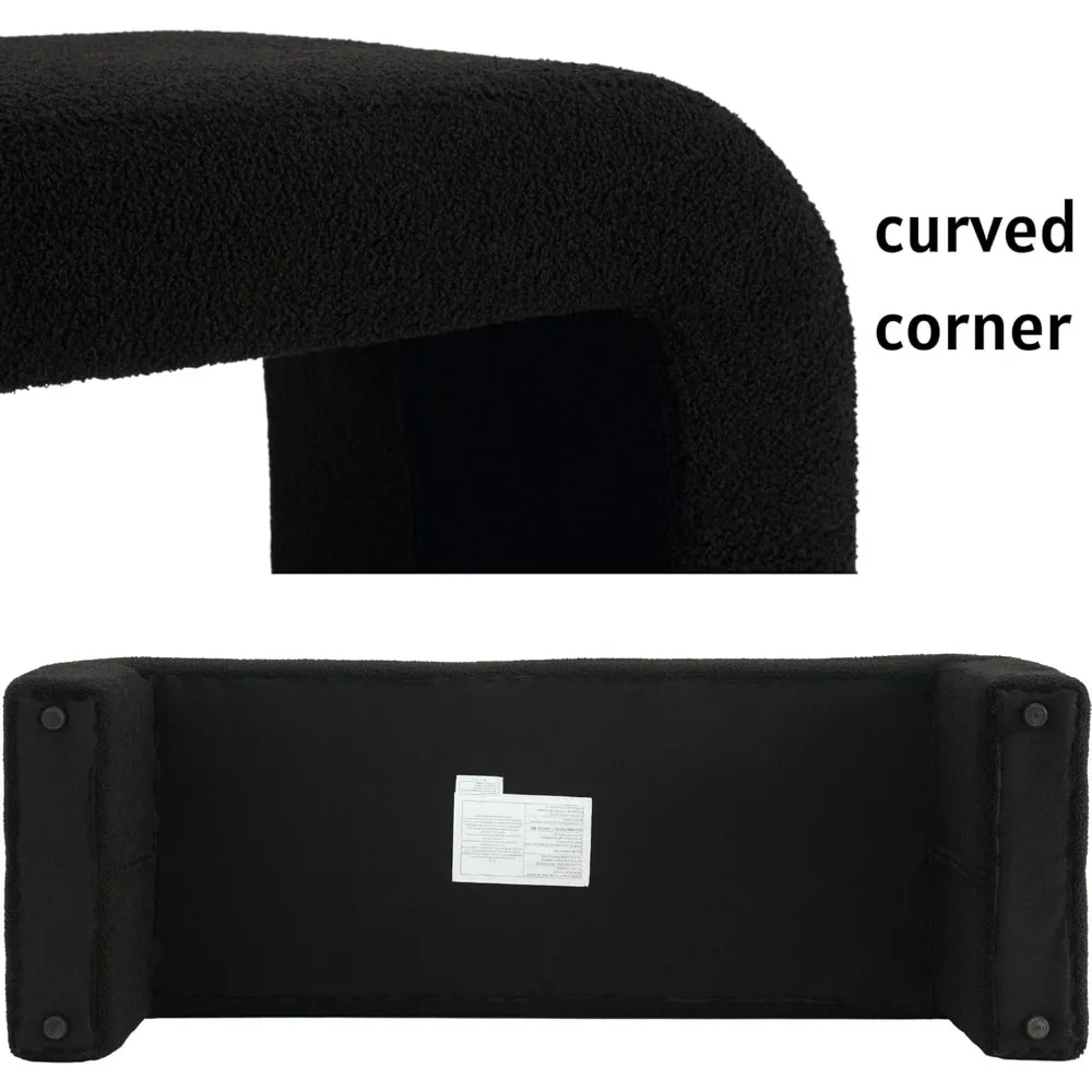 مقعد أسود مقاس 49.5 بوصة من الفرو الصناعي مريح منجد من قماش تيدي نهاية السرير العثماني لغرفة النوم ومدخل غرفة المعيشة، Bla