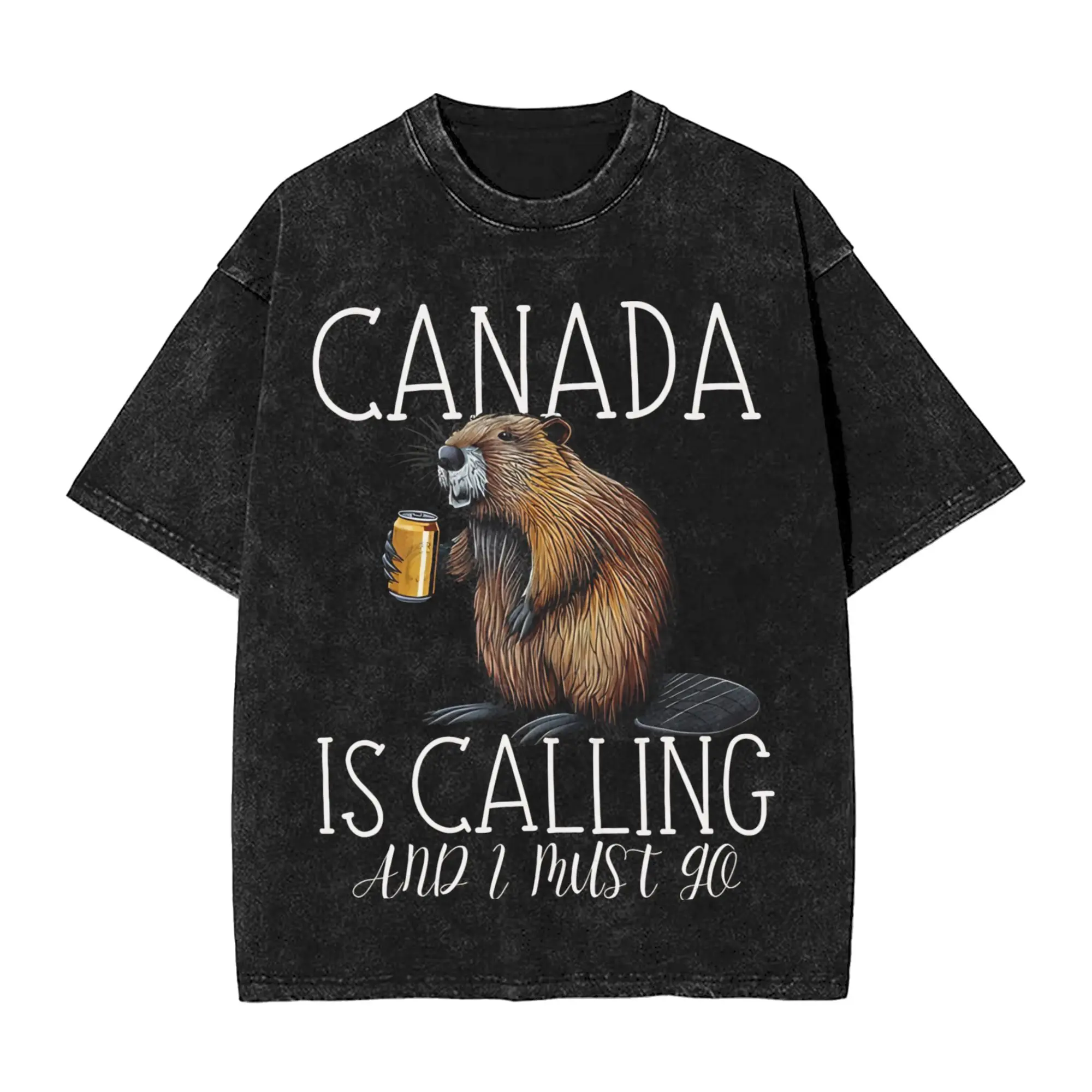 Funny Canada Is Calling and I Must Go Flag  Outfit Washed T Shirt for Men Women Streetwear Hip Hop T-Shirts