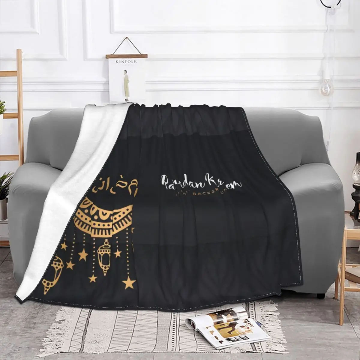 Eid Mubarak Ramadan Blanket Soft Fleece Spring Warm Flannel Kareem Throw Blankets for Sofa Travel Bedroom Quilt