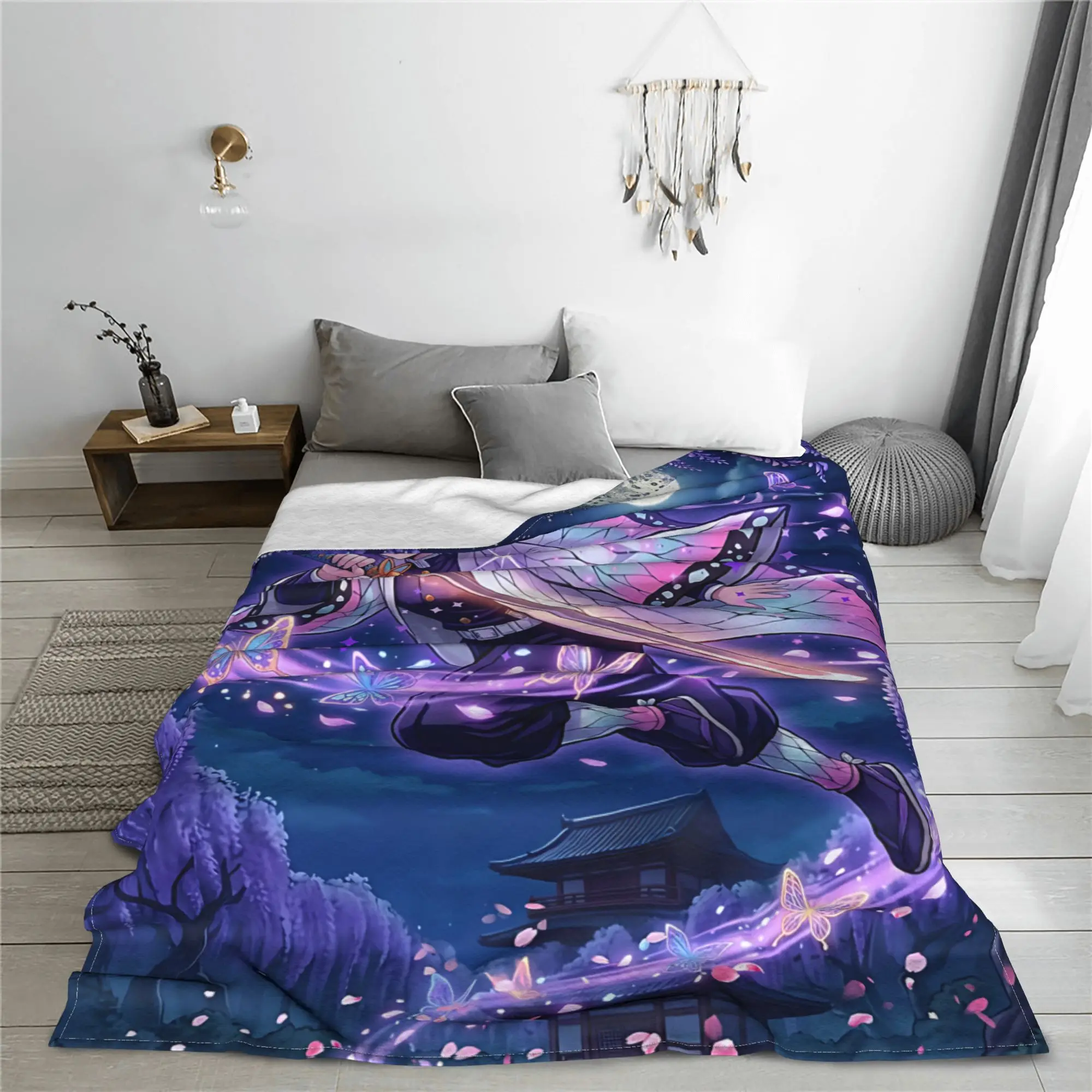 1PC Demon Slayers Anime Shinobu Kocho Blanket Throw Blanket  Novelty Warm Blanket All Season Home Gift