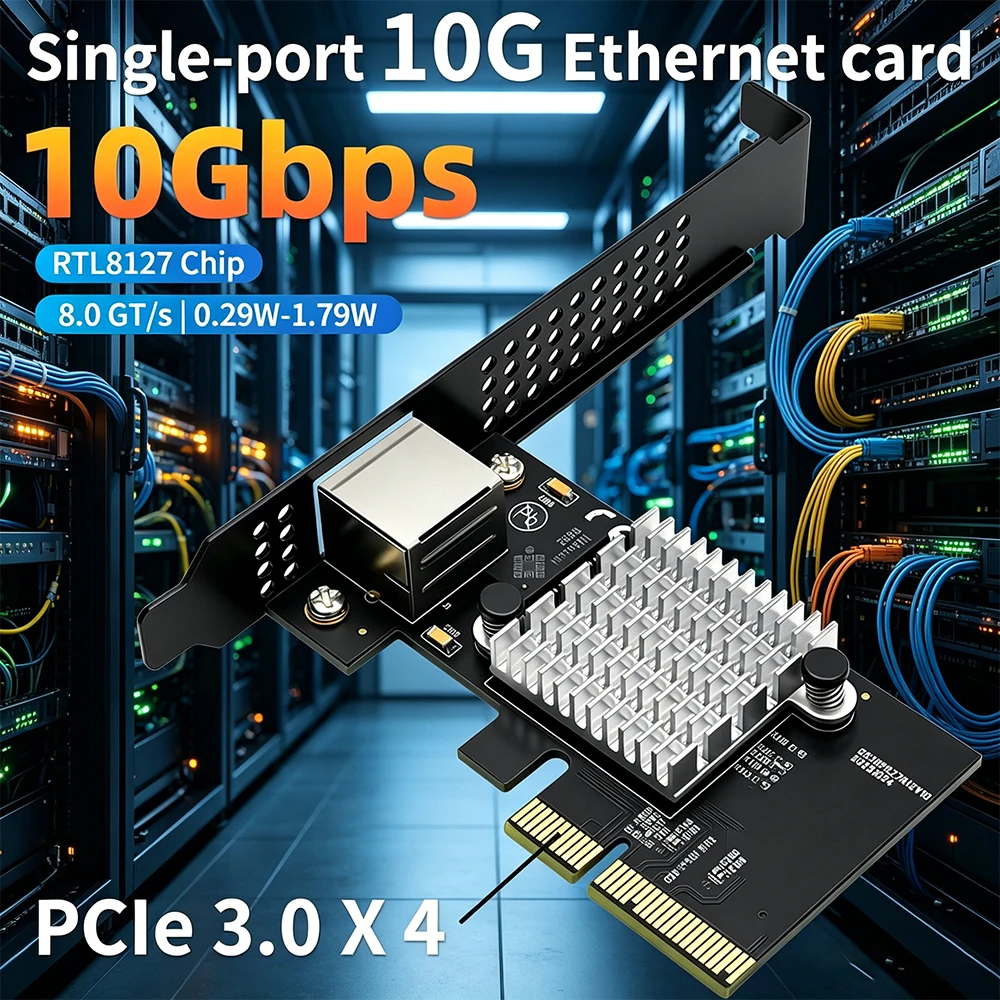 Lekuo PCIe 3.0 X4 to 1 Port 10G Ethernet Network Card 10Gbps RJ45 Lan Card for Realtek8127(PXE) Multi-Gigabit Network Speeds