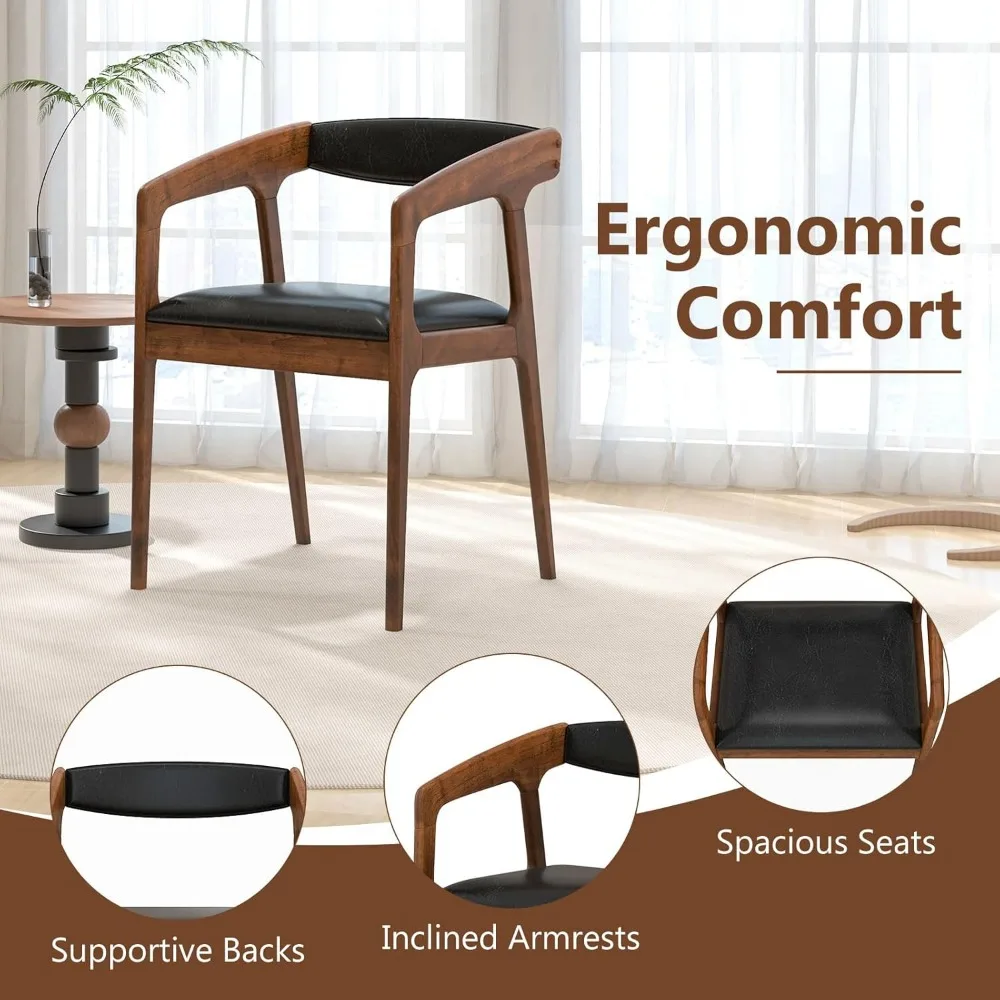 Conjunto de 4 cadeiras Giantex Modern Accent - Poltronas estofadas em couro PU com encosto aconchegante e almofada de assento acolchoada, apoio de braço ergonômico