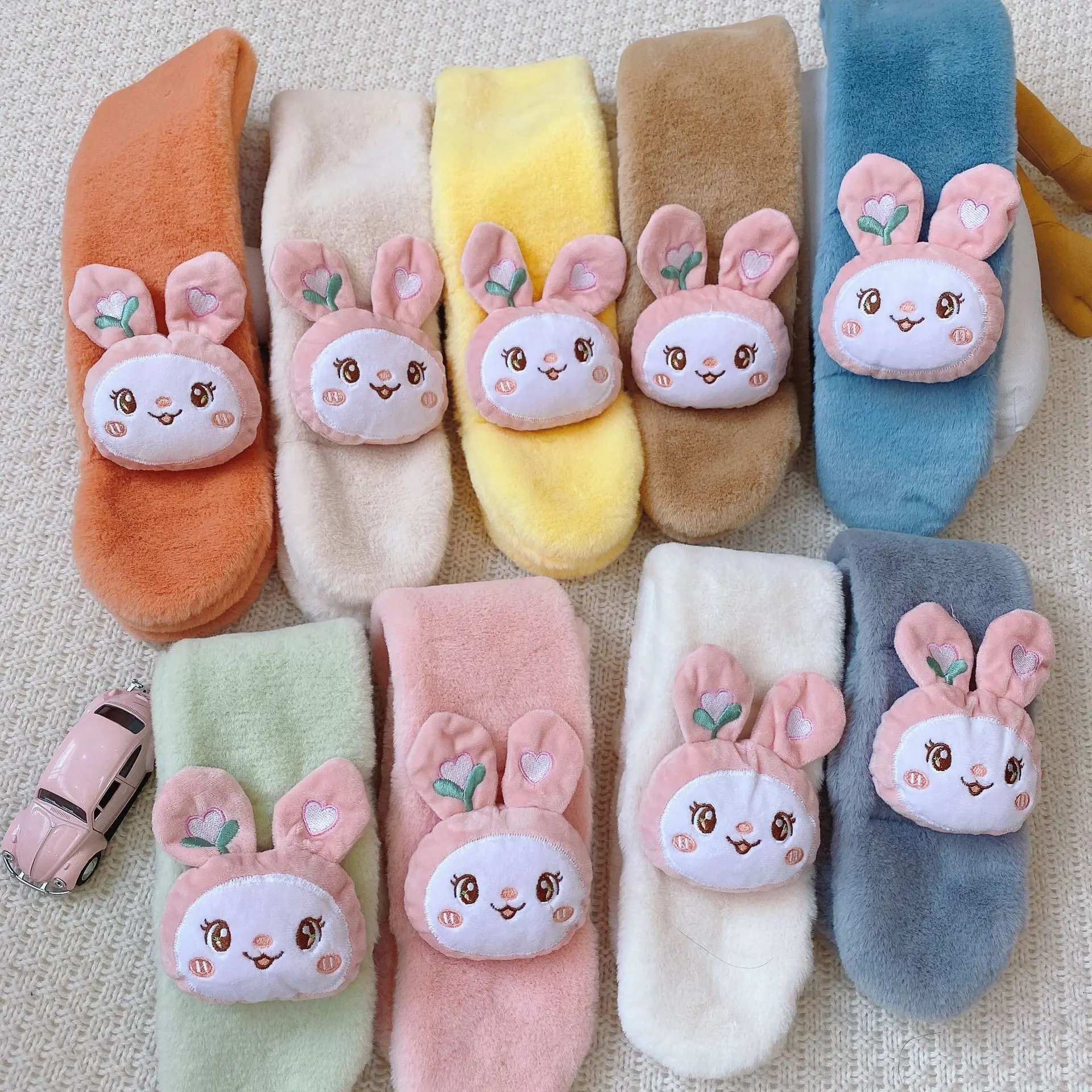 Baby Winter Warm Thicken Scarfs New Children Cute Cartoon Faux Rabbit Fur Cross Collar Scarves Boy Girl Soft Plush Scarf Gift