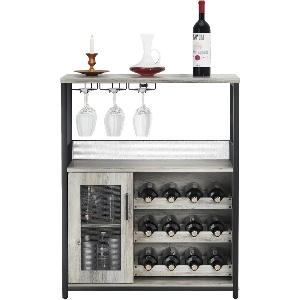 

Wine Bar Rack Cabinet with Detachable Wine Rack, Bar Cabinet with Glass Holder, Small Sideboard and Buffet Cabinet with Mesh