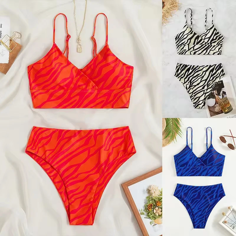 

Sexy Print Sling Bikini High Waist Swimsuit Brazilian Vacation Swimwear Women Goth Bikinis Y2K Beach Outfit Bathing Suit Biquini