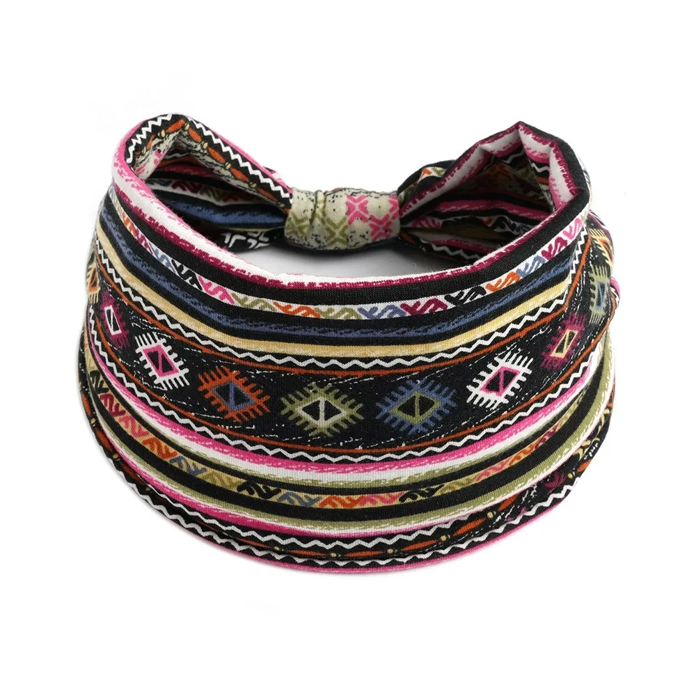 Elastisches Kopftuch für europäische und amerikanische Damen im böhmischen Stil, modische, atmungsaktive Baumwolle, breite Krempe, Haarschmuck – Detail 12