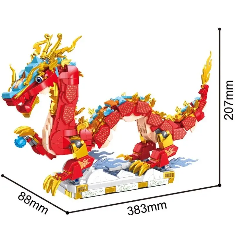 767PCS Lucky dragon Nafu Chinese New Year dragon building blocks boy assembled ornaments birthday toy gift