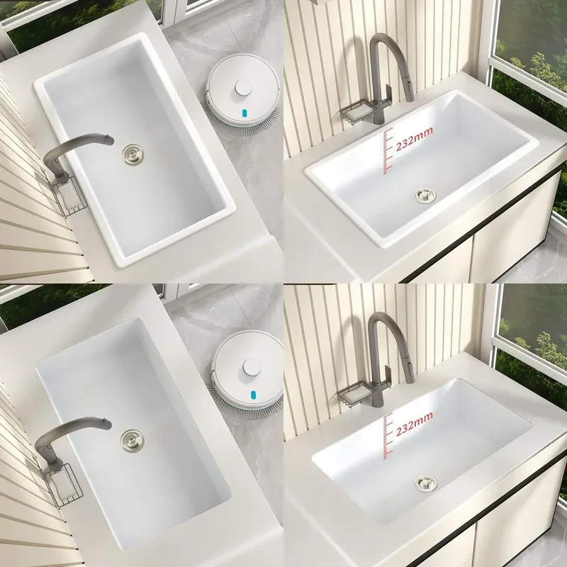 For Large Square Ceramic Laundry Basin Deepened Single Undermount Sink Mid Counter Wash Pool for Kitchen Bathroom