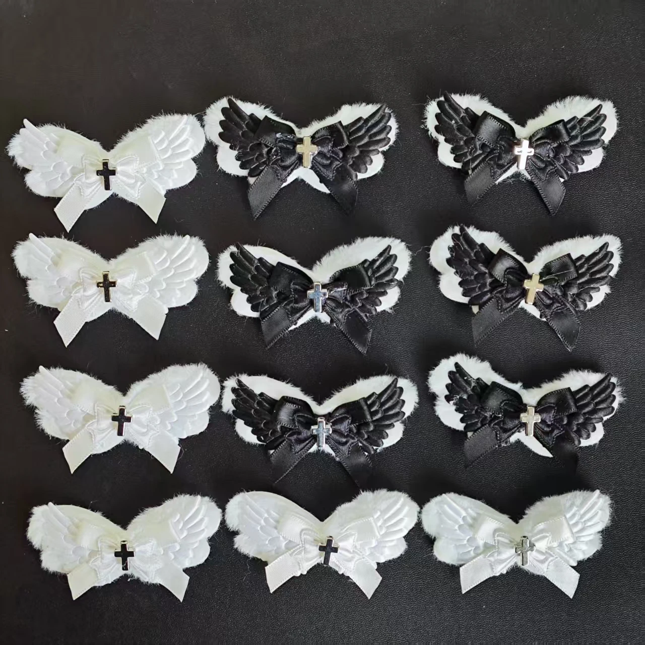 12 accesorios de alas de ángel en forma de arco, alas de ángel y diablo con cruz, esquema de colores blanco y negro, adecuados para accesorios hechos a mano