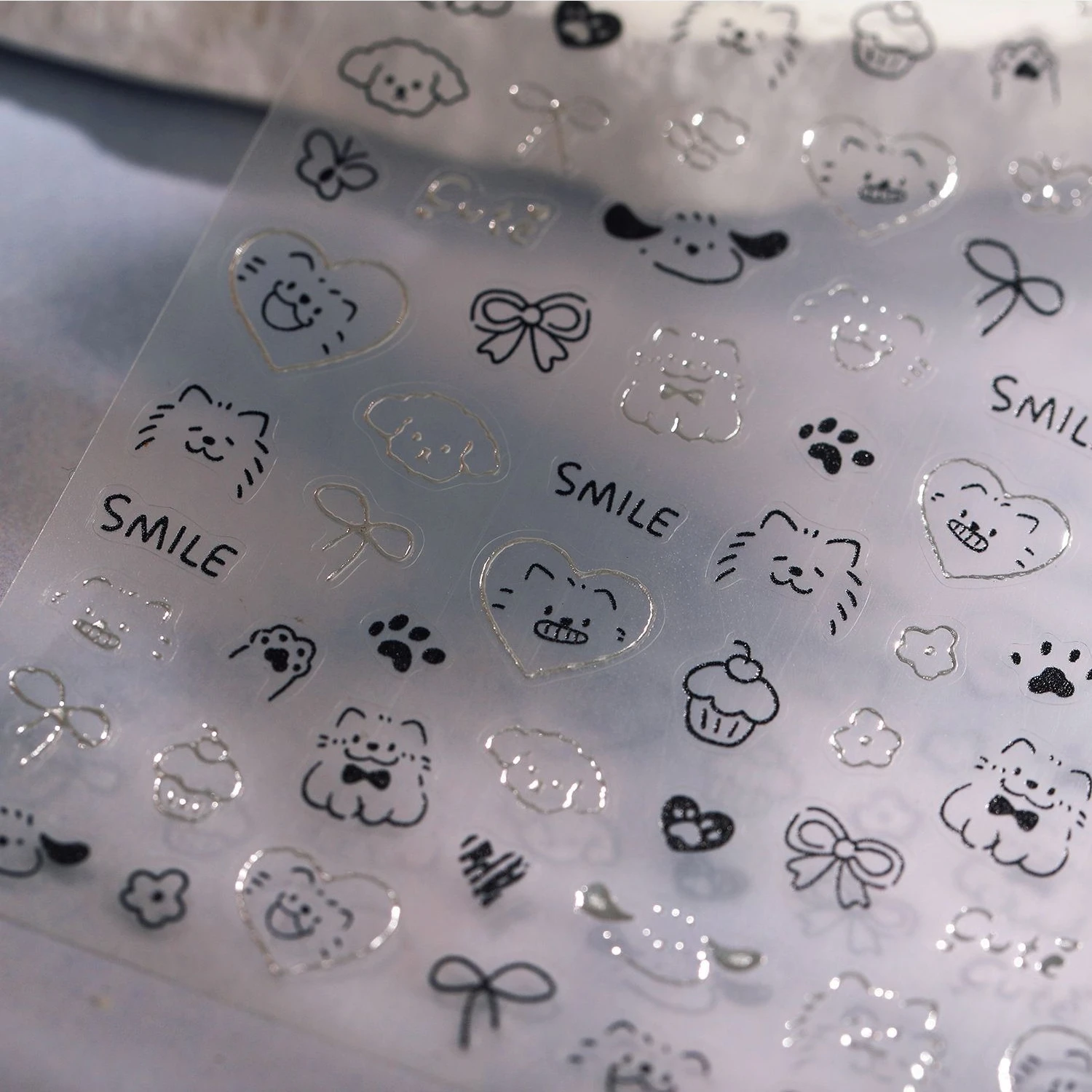 Precioso dibujo animado Graffiti perro Bowknot flor amor corazón 3D autoadhesivo pegatinas para decoración de uñas lindo gato conejo cachorro calcomanías de manicura