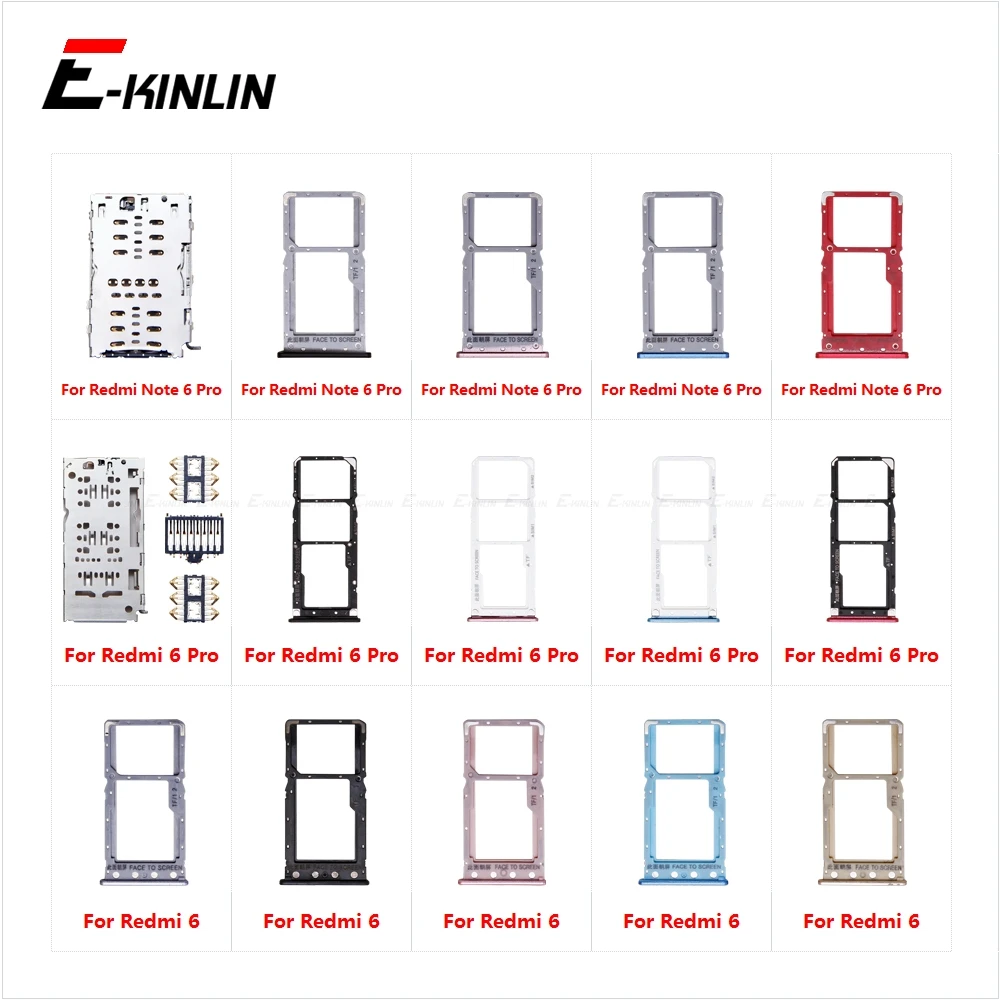 Sim Micro SD Card Socket Holder Slot Tray Reader For XiaoMi Redmi 6 Note 6 Pro Adapter Container Connector Replacement Parts