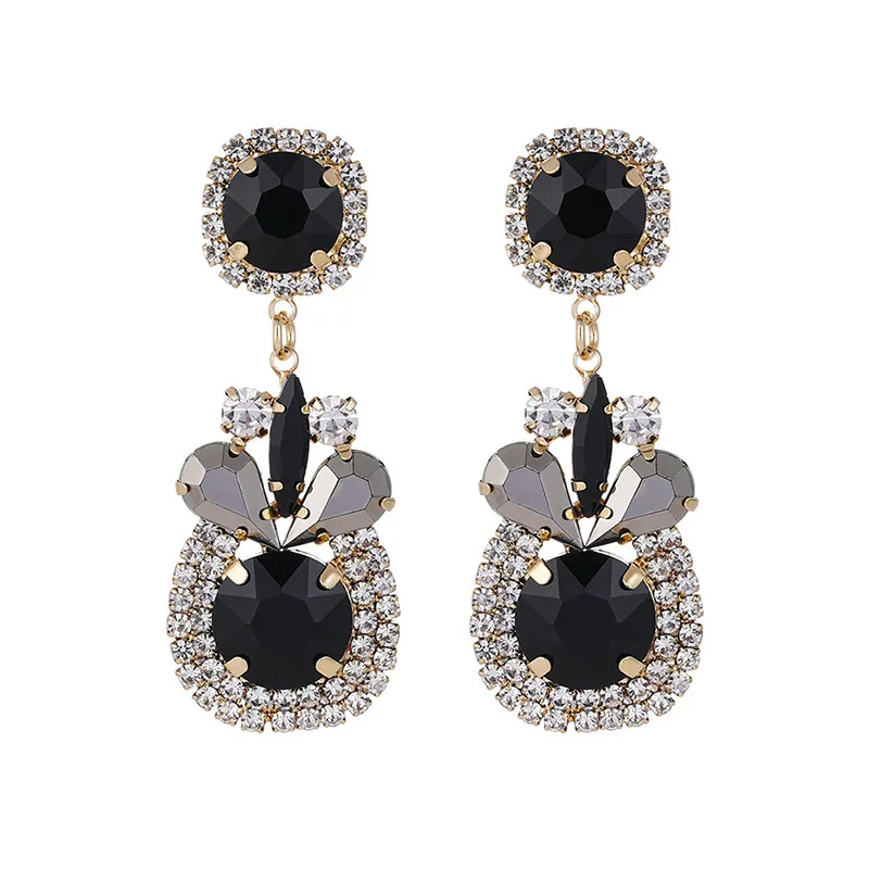 Fashion retro claw diamond earrings women's alloy diamond-encrusted crystal high-end super flash party dinner earrings