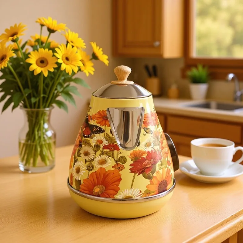 1.7L Wood Grain Handle Electrc Kettle with Temperature Display Boiling Water Auto Power Off 304 stainless Steel Teapot 1850W