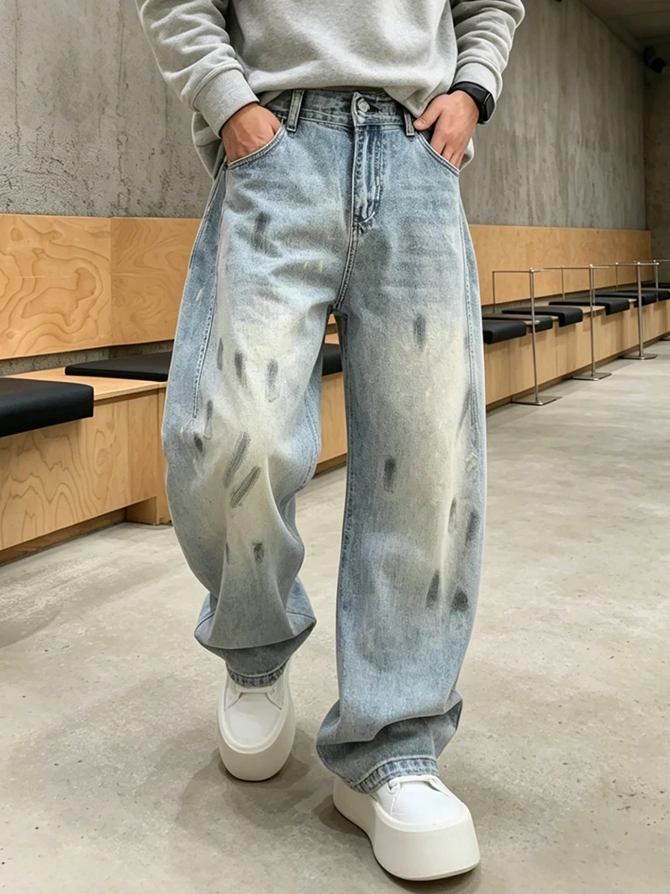 

American Graffiti Style Men's Summer Fashionable Versatile Wide Leg Knife Jeans Cool Casual Straight Cut Denim Pants