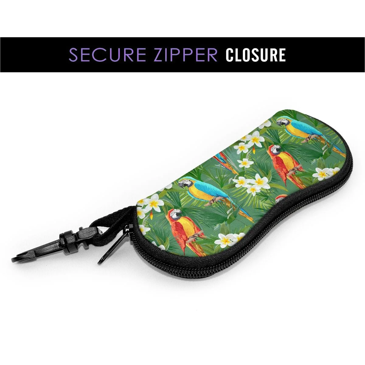 Floral Parrot Sunglasses Soft Case For Women Men Large Zipper Eyeglass Hook Case