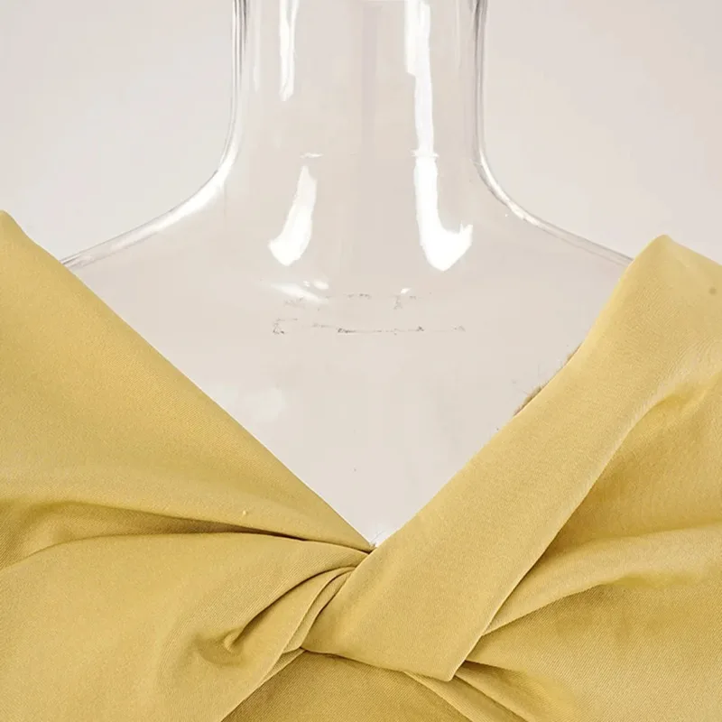 HUISONG – ensemble deux pièces pour femmes, Design de Niche élégant, haut torsadé à col en v, pantalon à jambes larges, haut court, printemps été 7fg895